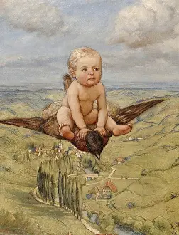 High Up Prints: Riding on a Bird, 1885. Creator: Hans Thoma