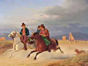 Nivaagaard Collection Prints: Three riding campagnols, 1872. Creator: Jorgen Sonne