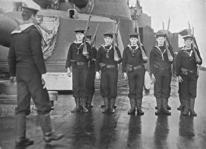 Rifle drill on board a British battleship, 1915