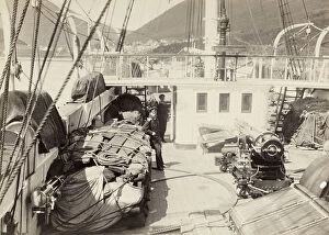 Lifeboat Collection: The Right Side of the Quarterdeck with Cargo for the Anadyr Expedition, 1889. Creator: Unknown