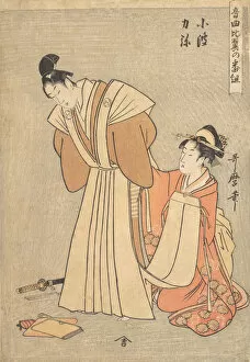 Dressing Gallery: Rikiya and Konami... 1798. Creator: Kitagawa Utamaro