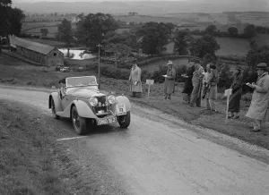 Swac Prints: Riley Sprite 2-seater of Mrs TB Hague competing in the South Wales Auto Club Welsh Rally