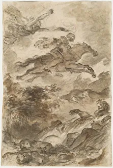 Rinaldo, Astride Baiardo, Flies Off in Pursuit of Angelica, c. 1795. Creator: Jean-Honore Fragonard