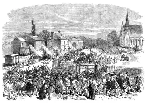 The Riot at Mold, Flintshire: attack on the soldiers at the railway station, 1869. Creator: Unknown