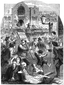 Placard Collection: A riotous assembly outside Parliament House, London, 18th century (19th century)