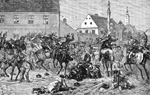 Civilian Prints: The Riots in Croatia: Hussars dispersing rioters at Agram, 1883. Creator: Unknown
