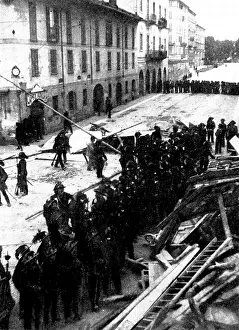 Unrest Prints: The Riots in Italy: Bersaglieri before a conquered barricade in Milan