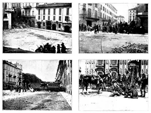 Trams Prints: The Riots in Italy: street scenes in Milan, 1898. Creator: Unknown