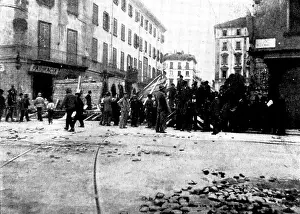 Civilian Prints: The Riots in Italy: street scenes in Milan - barricade at the corner of the Via Moscovia