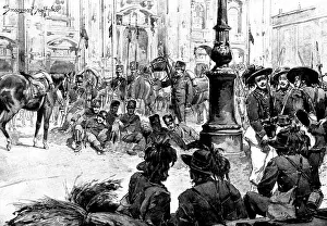 Troops Prints: The Riots in Italy: street scenes in Milan - the Cavalry in front of the Duomo