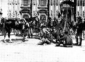 Troops Prints: The Riots in Italy: street scenes in Milan - Cavalry before the Duomo