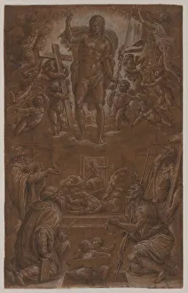 Heightened With White Prints: The Risen Christ Adored by Saints and Angels, 1566-1568. Creator: Giorgio Vasari (Italian