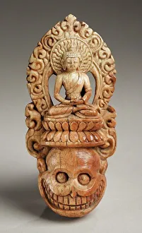 Ritual Diadem Plaque with a Buddha Surmounting a Skull, 17th century. Creator: Unknown