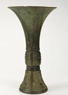 Ceremonial Object Prints: Ritual wine cup (gu) with taotie and dragons, Late Shang dynasty, ca