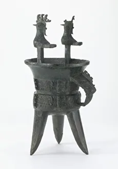 Ritual Equipment Prints: Ritual wine warmer (jia) with taotie and birds, Late Shang dynasty, ca. 1400-1250 BCE