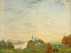 Kustodiev Gallery: Above the river, Autumn, 1919. Artist: Kustodiev, Boris Michaylovich (1878-1927)