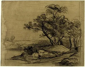 Constable John Prints: River Bank with Trees (recto), 1796/1837. Creator: John Constable