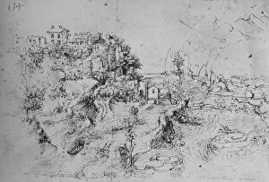 Reynal Hitchcock Collection: A River with a Canal Alongside and a Castle on a Hill, c1480 (1945). Artist: Leonardo da Vinci
