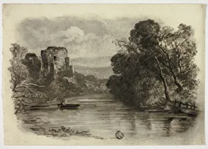 River with Castle Ruin and Boat II, c. 1855. Creator: Elizabeth Murray River with Castle Ruin and Boat II, c. 1855. Creator: Elizabeth Murray