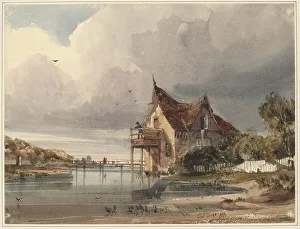 Scratching Prints: A River and Cottage with White Paling, 1833. Creator: Thomas Shotter Boys
