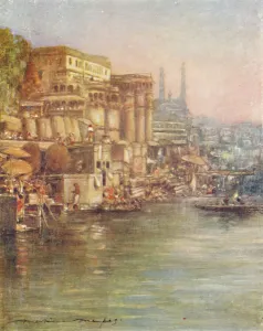 Benares Prints: The River Front, Benares, 1905. Artist: Mortimer Luddington Menpes
