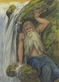 Water Supply Prints: River god at a waterfall, late 19th century. Creator: Wilhelm Sus
