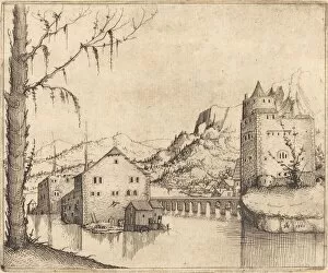 Hirschvogel Augustin Gallery: River Landscape with Two Buildings, 1545. Creator: Augustin Hirschvogel