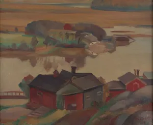 November Group Prints: River Landscape With Buildings, 1930. Creator: Ilmari Aalto