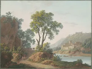 River Landscape with Castles and Travellers, 1817. Creator: Louis Albert Guislain Baclère d'Albe
