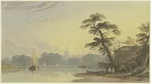 River landscape with a church in the background, 19th century. Creator: Unknown