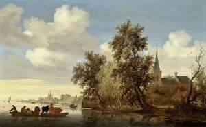 Salomon Ruysdael Prints: River Landscape with a Ferry, 1650. Creator: Salomon Ruysdael