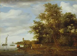 Josefsz Van Goyen Prints: River Landscape with Ferry, 1664. Creators: Jan van Goyen, Aert van der Neer