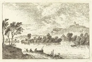 Nicolas Pérignon Prints: River Landscape with Figures and a Boat at Water's Edge