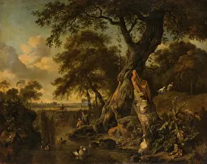 Fisherman Prints: River Landscape with Fisherman and Hunter, 1671. Creator: Jan Wijnants