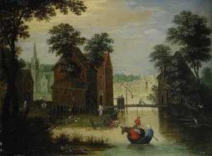 River landscape with the Flight into Egypt, 1616. Artist: Ryckaert, Maerten (1587-1631)