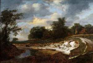 Sandbank Prints: River Landscape with a High Sandy Bank, 1647. Creator: Jacob van Ruisdael