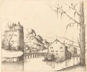 River Landscape with Island Houses, 1545. Creator: Augustin Hirschvogel River Landscape with Island Houses, 1545. Creator: Augustin Hirschvogel
