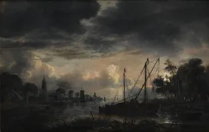 Neer Aert Van Der Prints: River Landscape in Moonlight;Moonlit View of Canal, 1643-1646. Creator: Aert van der Neer