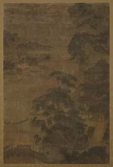 Chao Po Chu Collection: River landscape: mountains, pine-trees, and buildings, Ming dynasty, 1368-1644. Creator: Unknown