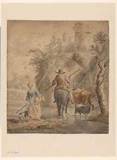 River landscape with a rider, wife and cattle, 1631-1733. Creator: Anon