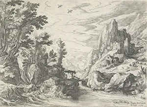 Paolo Brill Prints: River landscape with a shepherd on a hill to the right