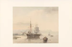 Sloop Prints: River landscape with sloops and sailing ships, 1847. Creator: Johan Adolph Rust