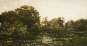 Stork Prints: A River Landscape with Storks, 1864. Creator: Charles Francois Daubigny