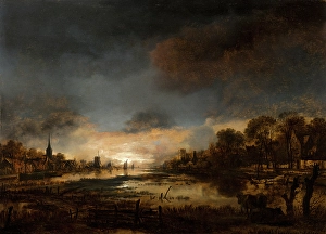 Neer Aert Van Der Prints: River Landscape at Sunset, c1630-1670. Creator: Aert van der Neer