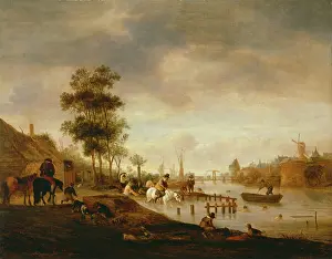 Pony Prints: River Landscape with Swimmers, 1644. Creator: Isaac van Ostade