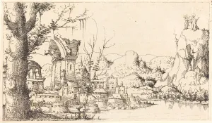 Hirschvogel Augustin Gallery: River Landscape with the Temptation of Christ, 1545. Creator: Augustin Hirschvogel