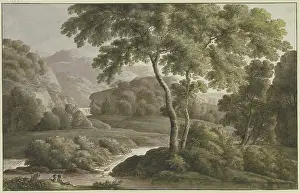 Franz Prints: River landscape with trees and figures, late 18th century. Creator: Franz Kobell