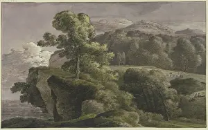 Franz Prints: River landscape with trees and figures, late 18th century. Creator: Franz Kobell