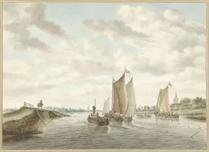 Abraham Delfos Prints: River landscape with various barges, 1741-1820. Creator: Abraham Delfos