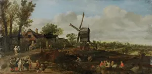 Rowing Boat Prints: River Landscape with Windmill and boats, 1625. Creator: Jan van Goyen